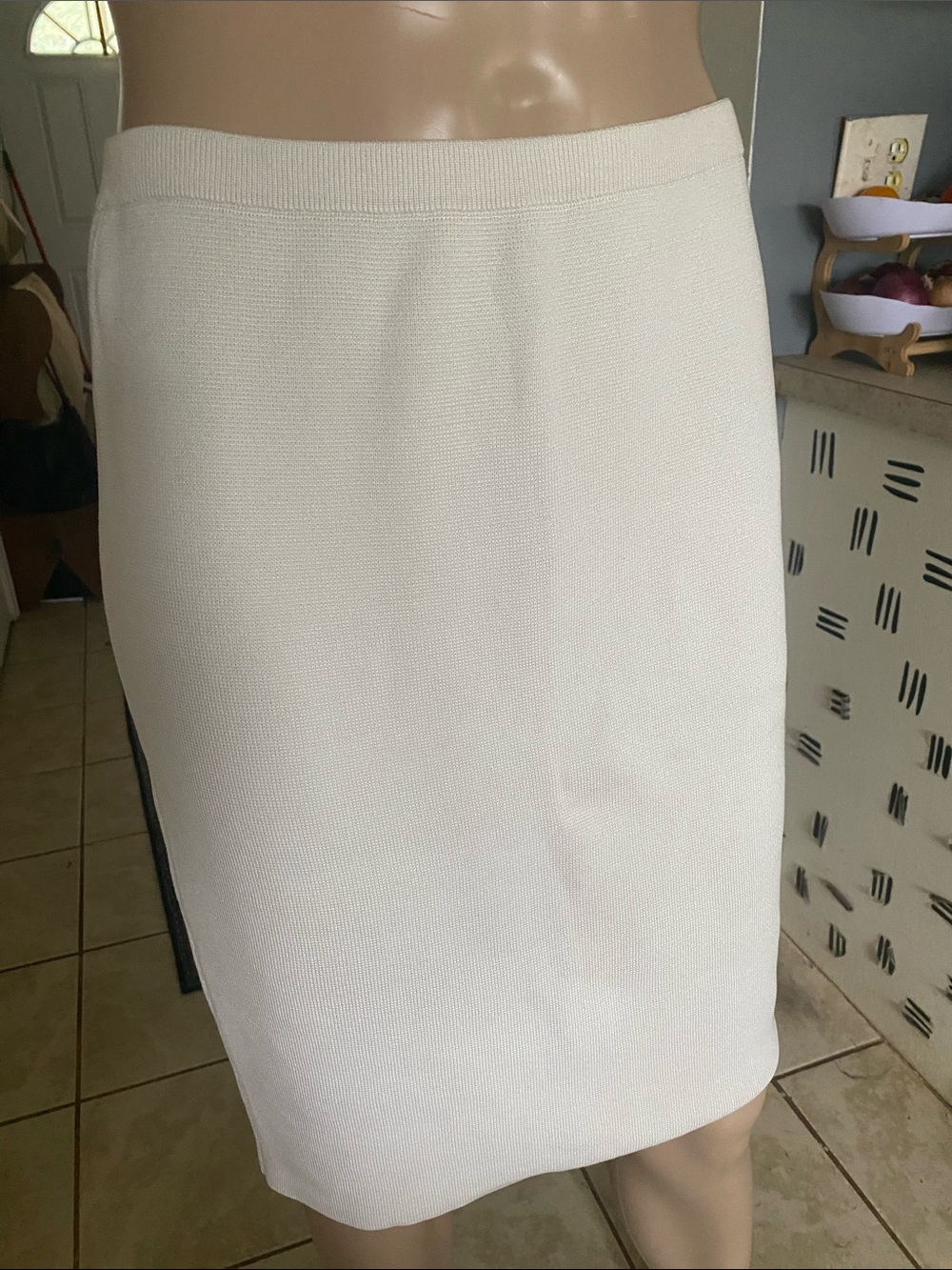 Eileen Fisher Cream Ribbed Knit Pencil Skirt